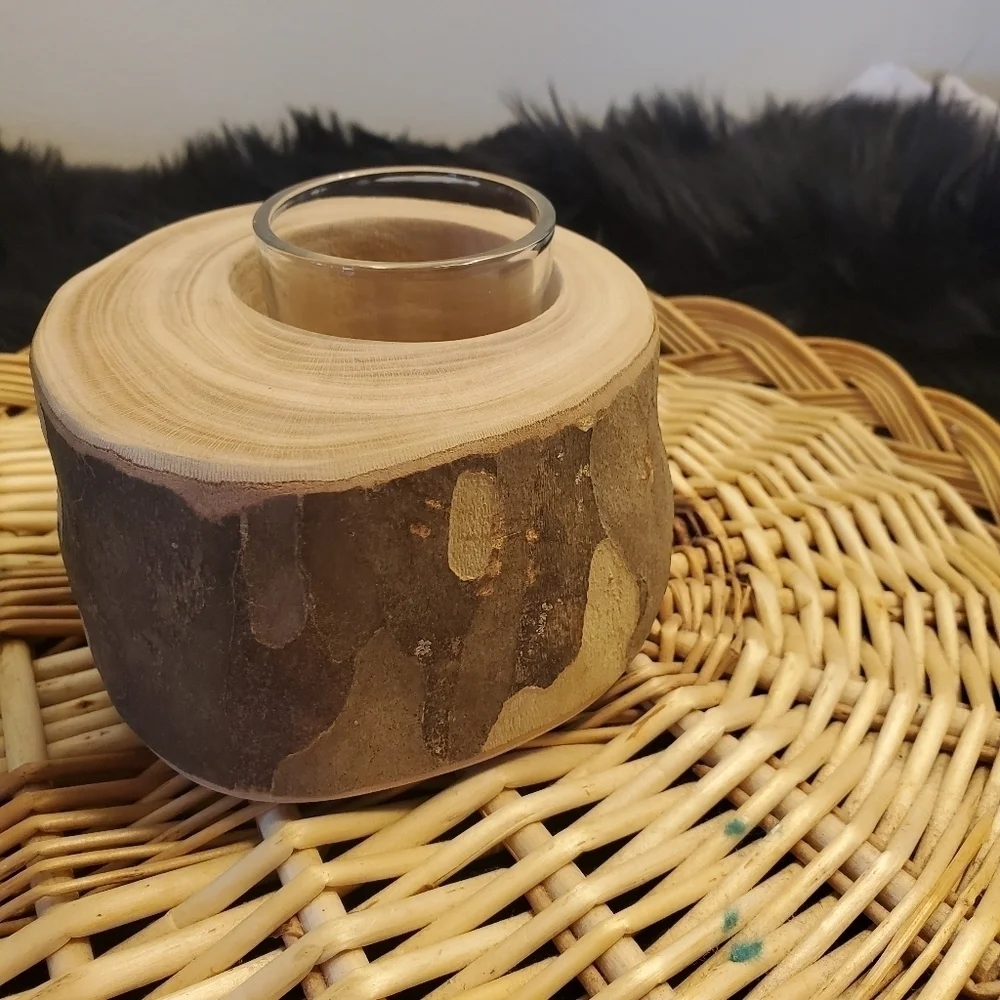 Bundle Only:1pcs Rustic Wooden Stump Candle Holder Great Tea Light Planter Craft